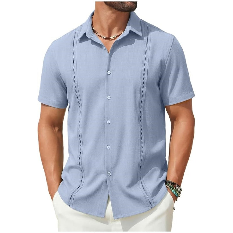 This Week's Special Price💥Men's Cuban Guayabera Shirt Short Sleeve V-Neck