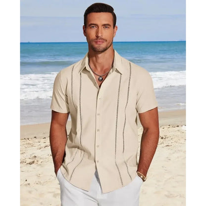 This Week's Special Price💥Men's Cuban Guayabera Shirt Short Sleeve V-Neck