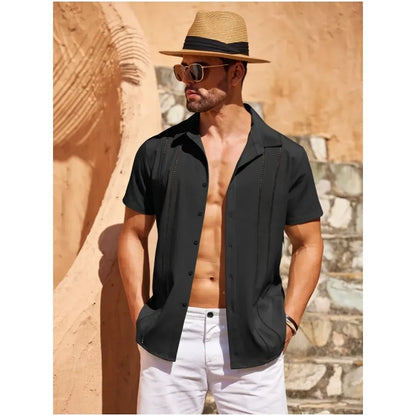 This Week's Special Price💥Men's Cuban Guayabera Shirt Short Sleeve V-Neck