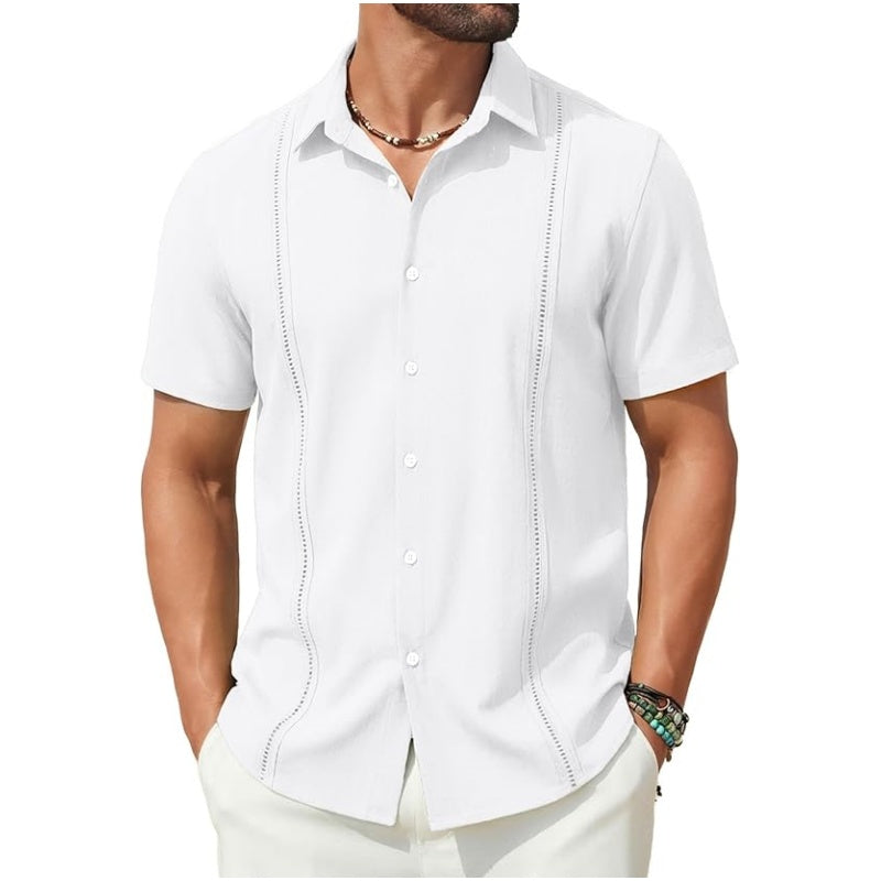 This Week's Special Price💥Men's Cuban Guayabera Shirt Short Sleeve V-Neck