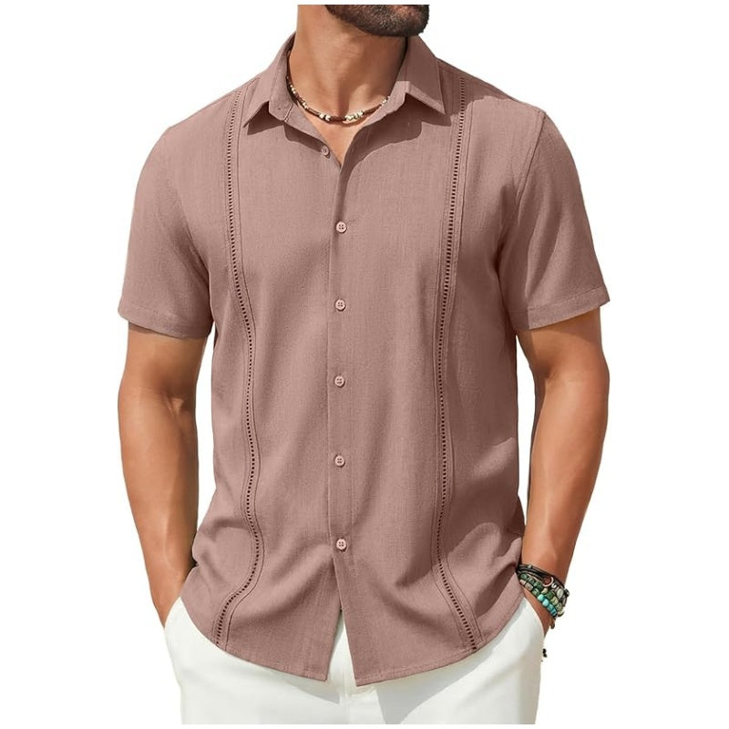 This Week's Special Price💥Men's Cuban Guayabera Shirt Short Sleeve V-Neck
