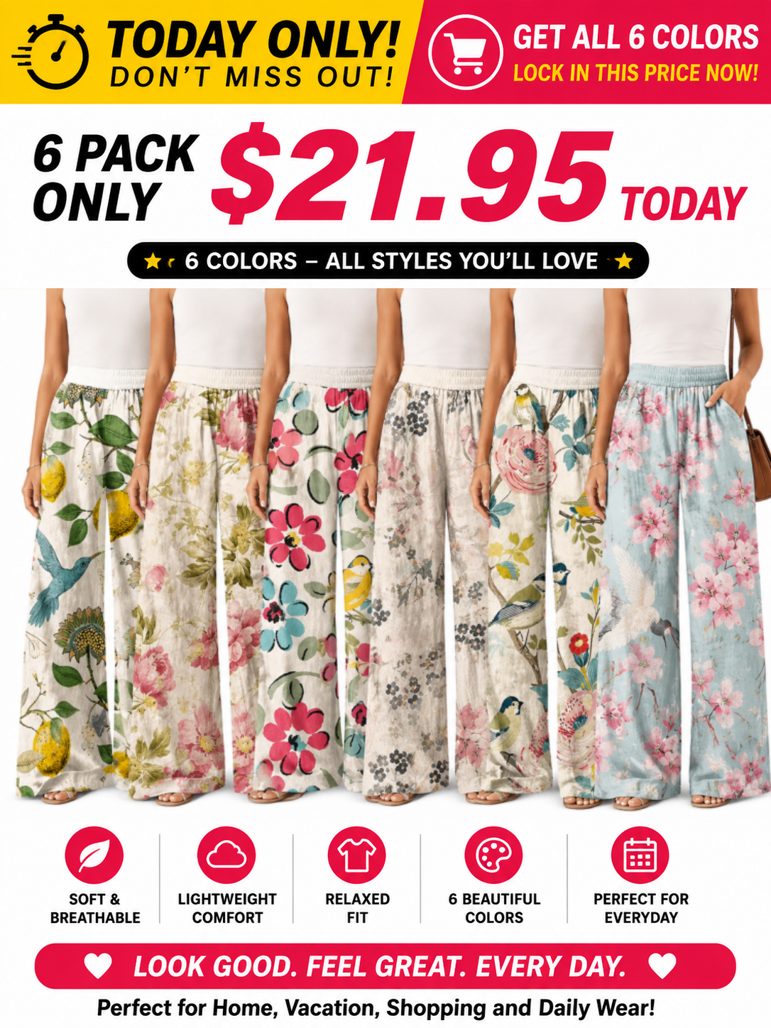 【LAST DAY SALE】Women's Casual Bohemian Style Floral Print Wide-Leg Pants
