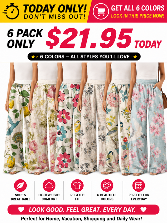 【LAST DAY SALE】Women's Casual Bohemian Style Floral Print Wide-Leg Pants