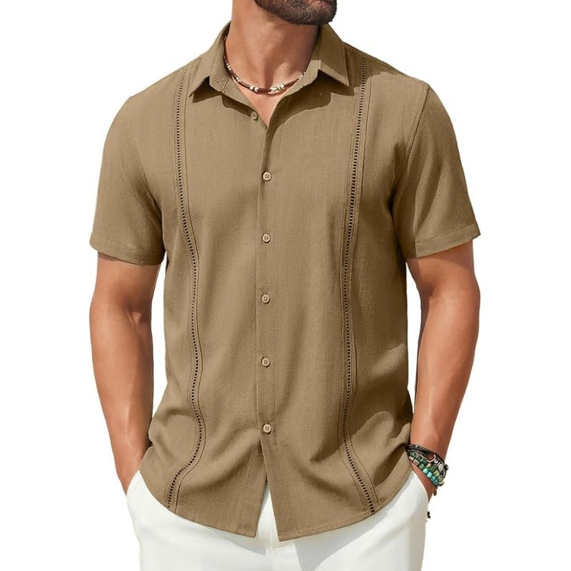 This Week's Special Price💥Men's Cuban Guayabera Shirt Short Sleeve V-Neck
