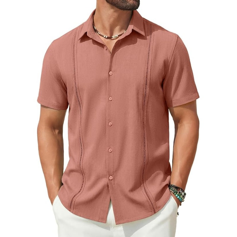 This Week's Special Price💥Men's Cuban Guayabera Shirt Short Sleeve V-Neck