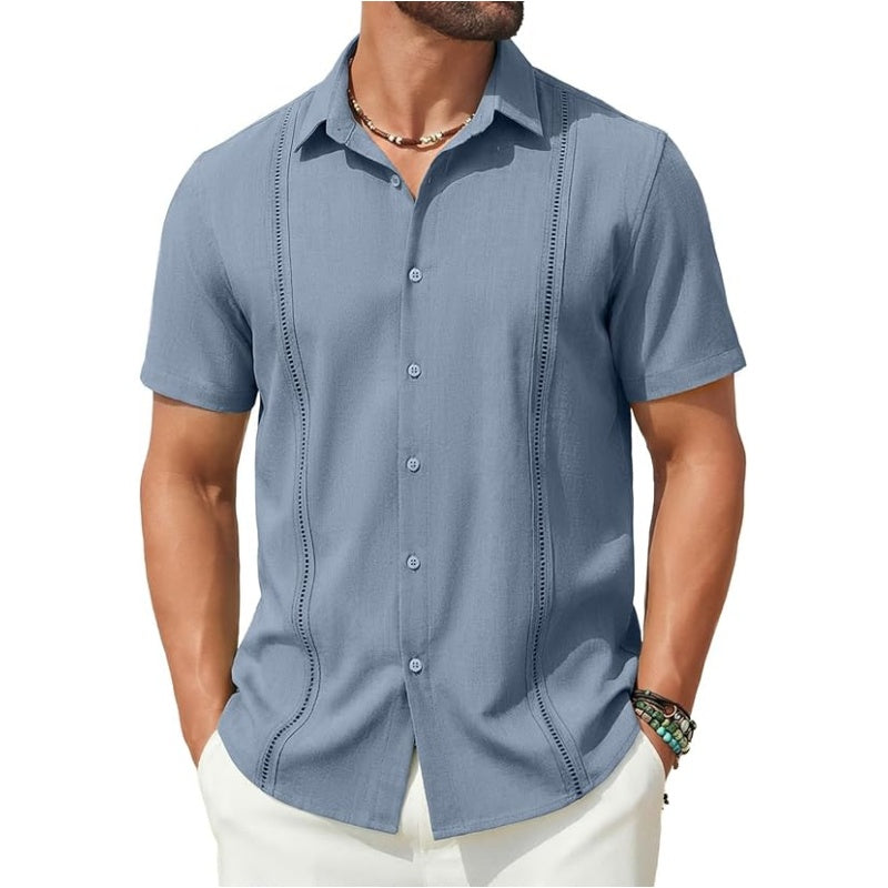 This Week's Special Price💥Men's Cuban Guayabera Shirt Short Sleeve V-Neck