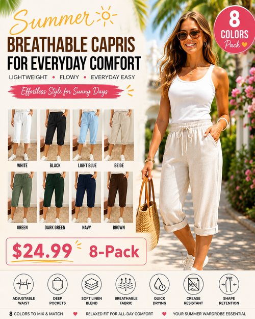👖 LIMITED-TIME 70% OFF! ✨ Women's Cotton Linen Capris – Loose, Cropped, Rolled Cuff, Pockets 🌿