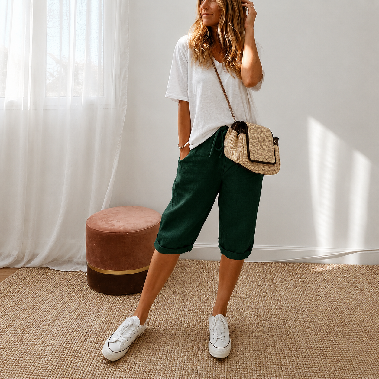 👖 LIMITED-TIME 70% OFF! ✨ Women's Cotton Linen Capris – Loose, Cropped, Rolled Cuff, Pockets 🌿
