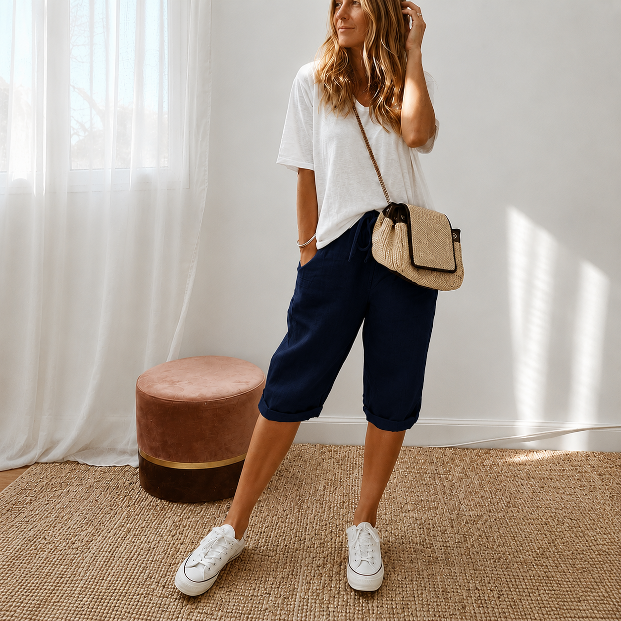 👖 LIMITED-TIME 70% OFF! ✨ Women's Cotton Linen Capris – Loose, Cropped, Rolled Cuff, Pockets 🌿