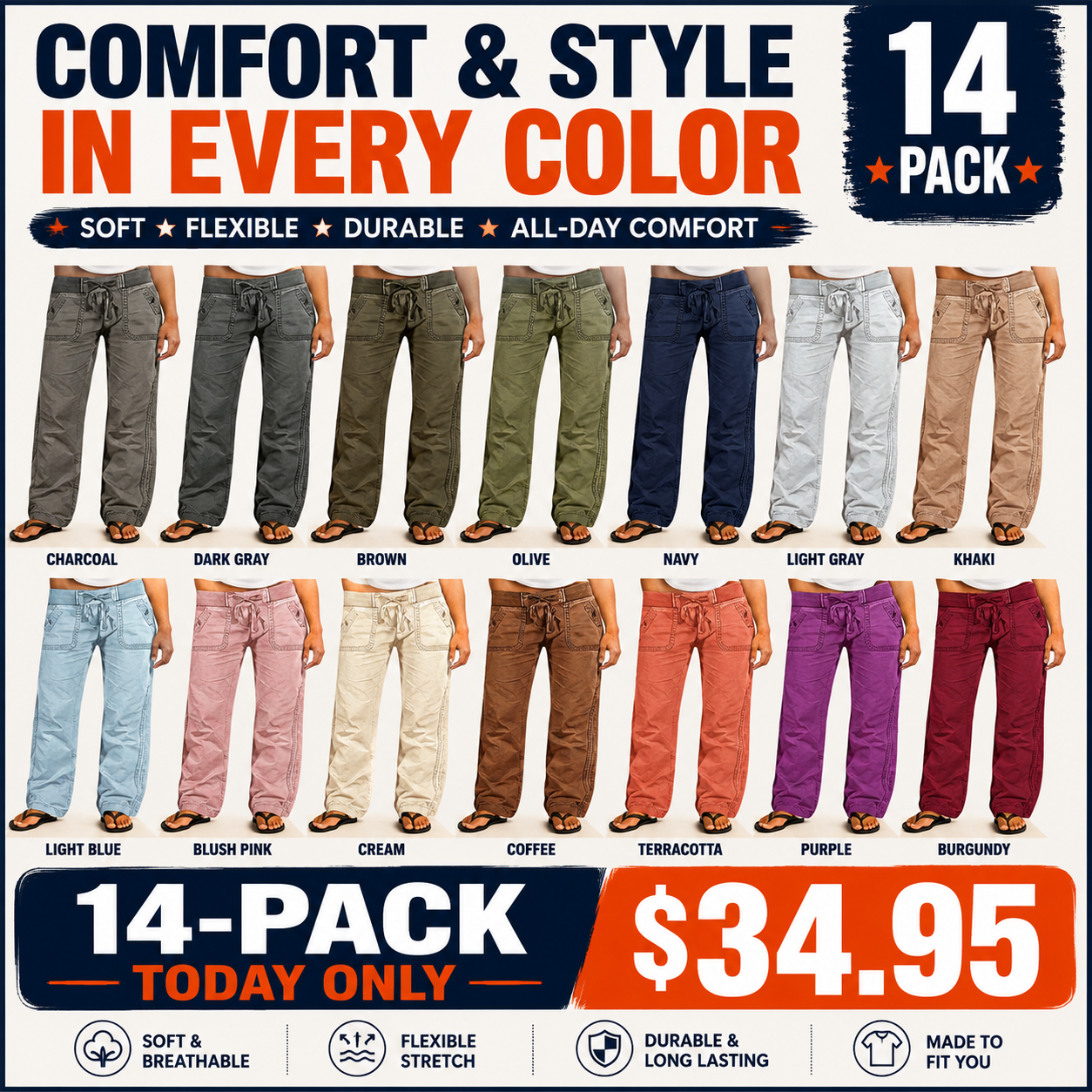 ⚡FINAL SALE⚡- 8 PACK  women-s-high-stretch-mid-rise-straight-pants