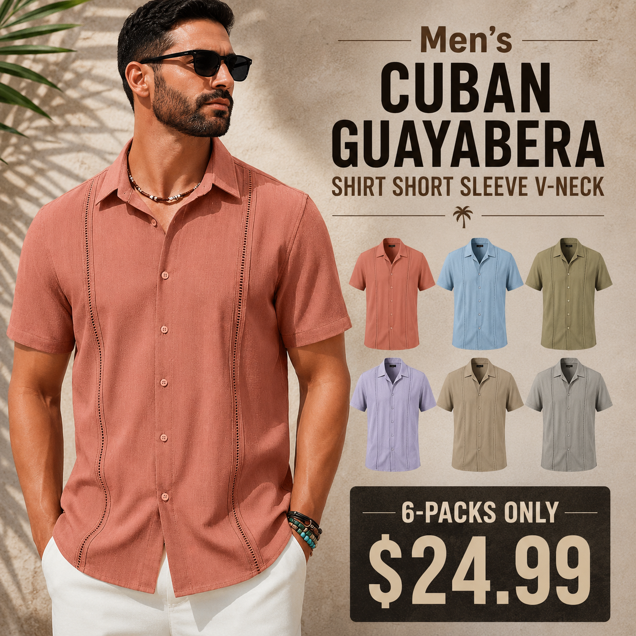 This Week's Special Price💥Men's Cuban Guayabera Shirt Short Sleeve V-Neck