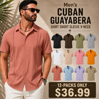 This Week's Special Price💥Men's Cuban Guayabera Shirt Short Sleeve V-Neck