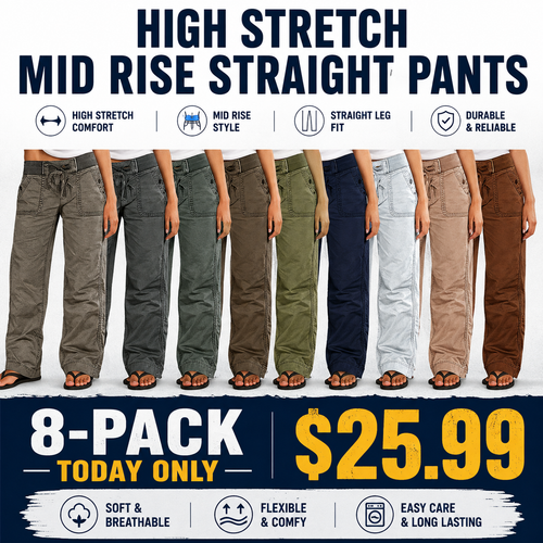 ⚡FINAL SALE⚡- 8 PACK  women-s-high-stretch-mid-rise-straight-pants