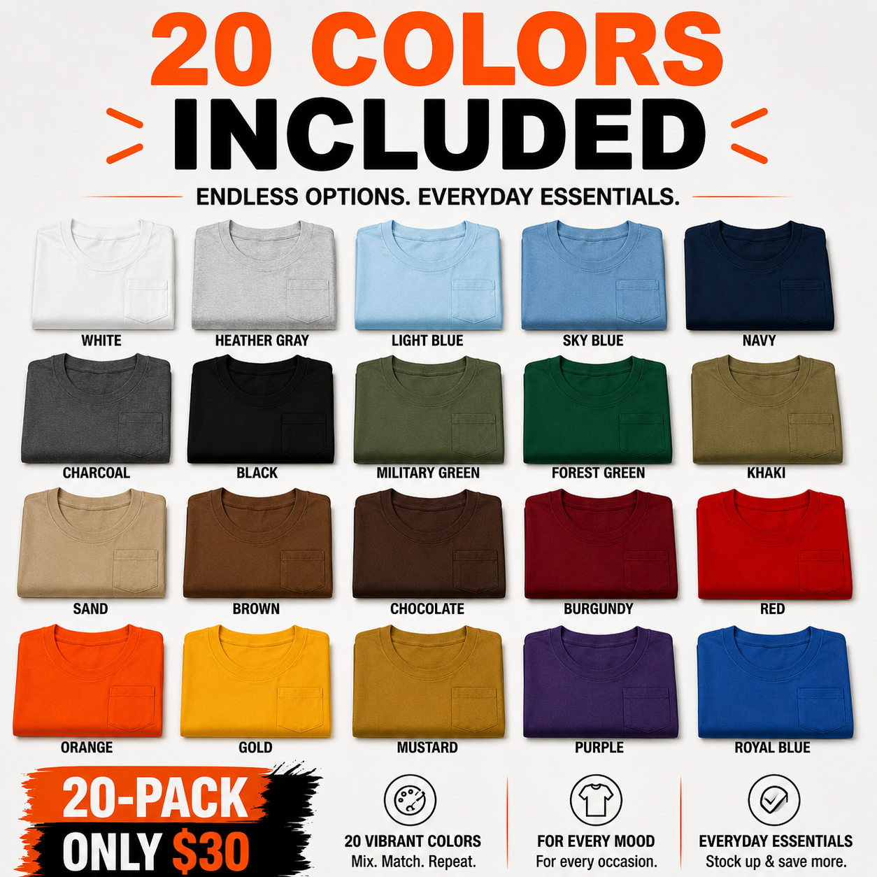 ⭐ Heavyweight Cotton Work T-Shirts 20-Pack Value Bundle