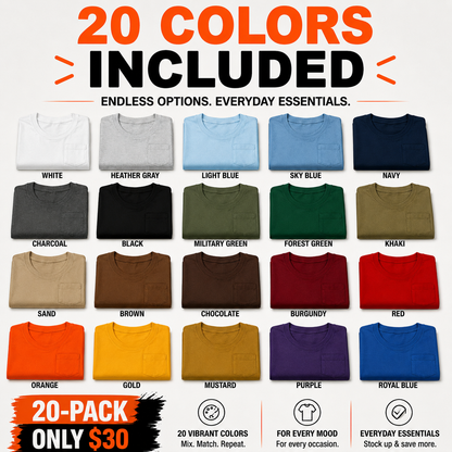 ⭐ Heavyweight Cotton Work T-Shirts 20-Pack Value Bundle