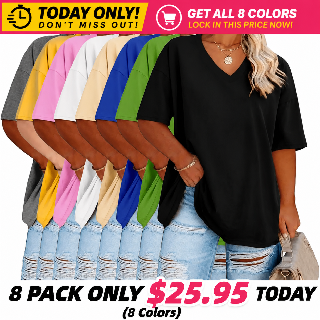 【LAST DAY SALE】Women's V Neck T Shirts Summer Half Sleeve Tee