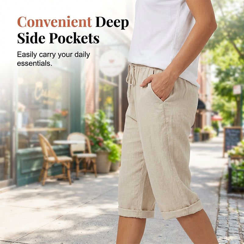 👖 LIMITED-TIME 70% OFF! ✨ Women's Cotton Linen Capris – Loose, Cropped, Rolled Cuff, Pockets 🌿