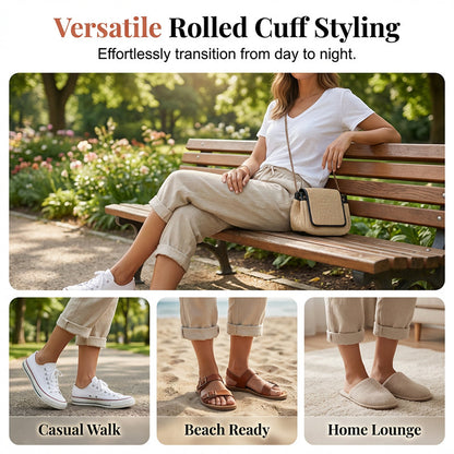 👖 LIMITED-TIME 70% OFF! ✨ Women's Cotton Linen Capris – Loose, Cropped, Rolled Cuff, Pockets 🌿