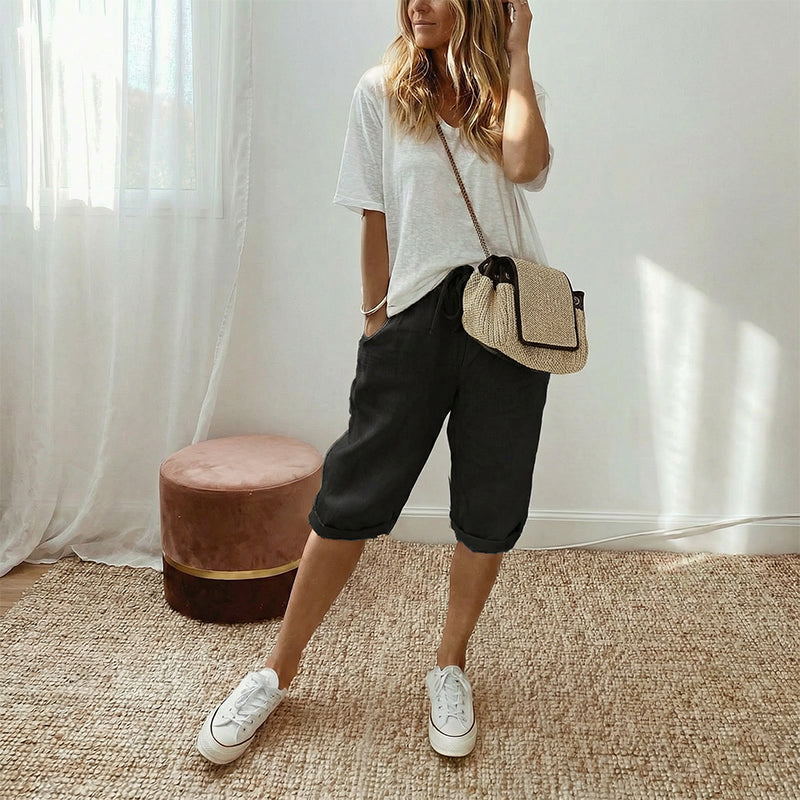 👖 LIMITED-TIME 70% OFF! ✨ Women's Cotton Linen Capris – Loose, Cropped, Rolled Cuff, Pockets 🌿