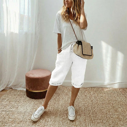 👖 LIMITED-TIME 70% OFF! ✨ Women's Cotton Linen Capris – Loose, Cropped, Rolled Cuff, Pockets 🌿