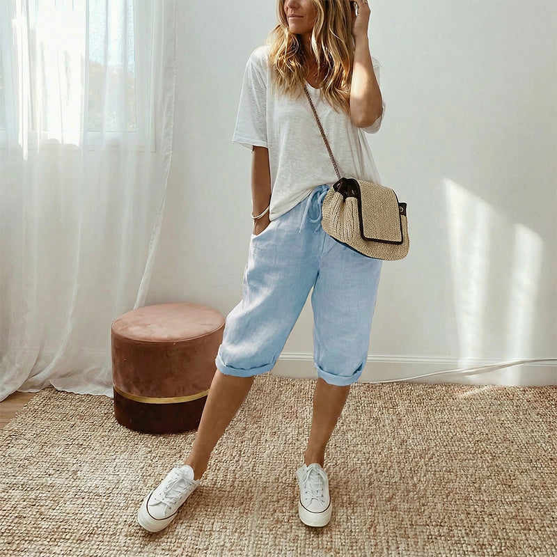 👖 LIMITED-TIME 70% OFF! ✨ Women's Cotton Linen Capris – Loose, Cropped, Rolled Cuff, Pockets 🌿